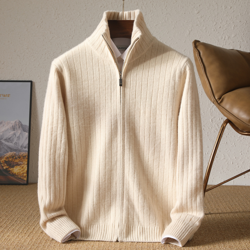 Wool Coat Peacoat - Men 100% Merino Wool Stand-Up Collar