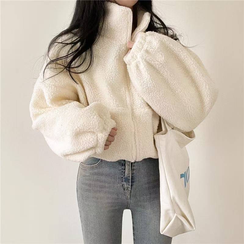 Women Stand Collar Cropped Zip - огляд і ціна Sherpa Hoodie Fleece